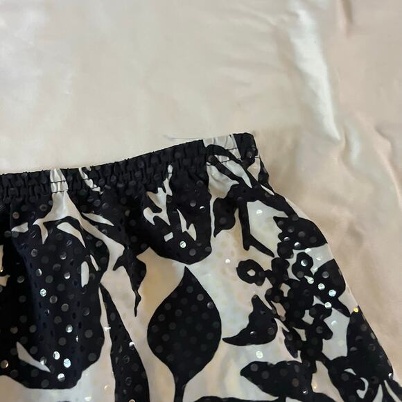 Vtg Y2K 2000s Black White Sequin Floral Mini Skirt Plus Size 3X Stretch - Picture 2 of 7